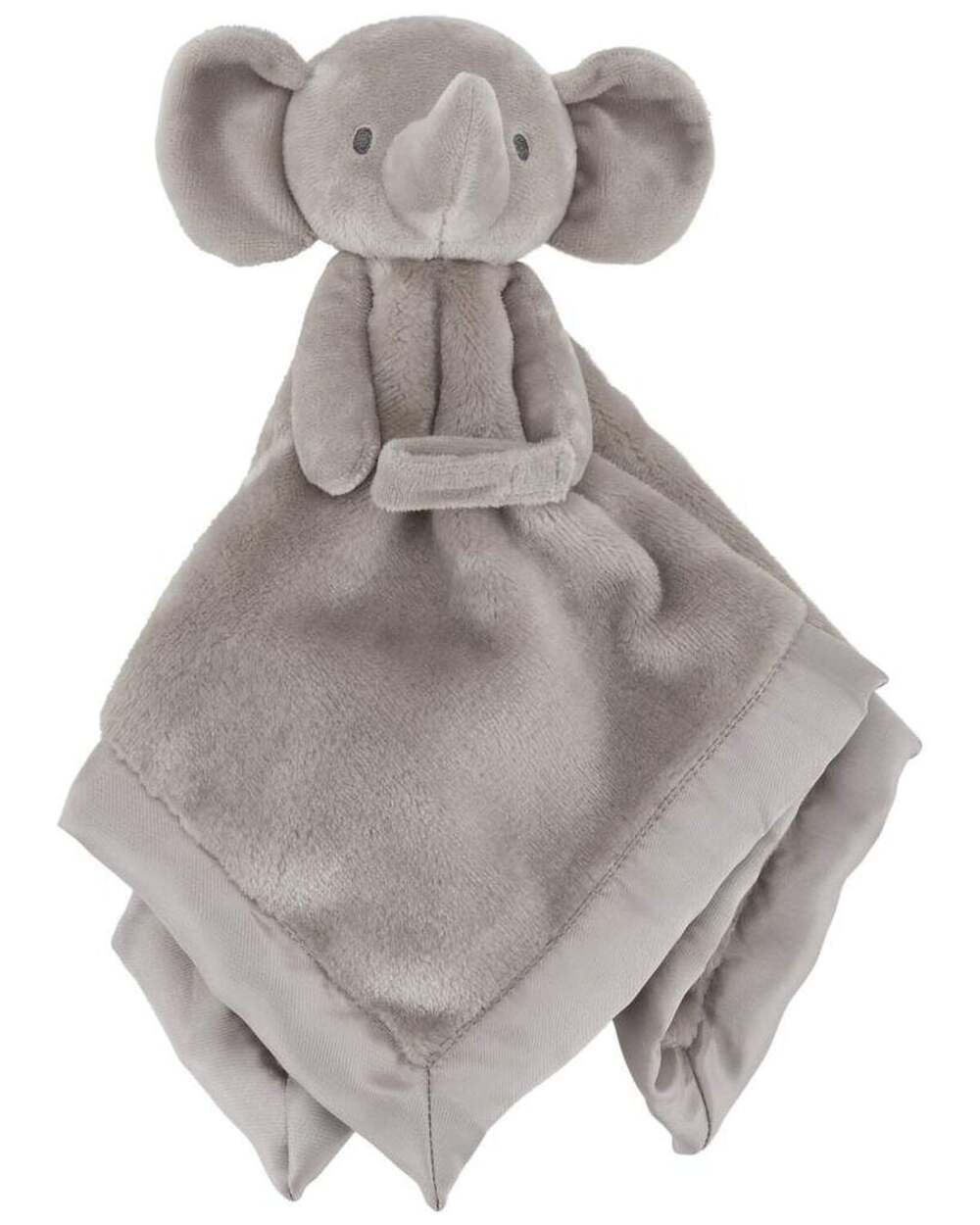 Carter's Gray Baby Elephant Plush Security Blanket Lovey Satin Trim
